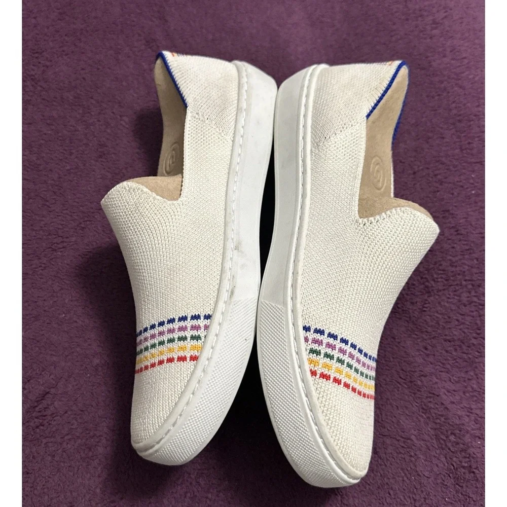 Rothy's Size EU 33 / US K2 The Kid White Rainbow Knit Slip On Sneaker Shoes